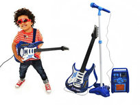 Elektrische - gitaar - Met versterker - Microfoon en standaard - Blauw- Set voor Jongens- Werkt op batterijen - Speelgoed - Karaoke set - Met gitaar