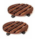 Ceruzo 2x Plantentrolley met Wieltjes - Rond 30 cm - Hout 