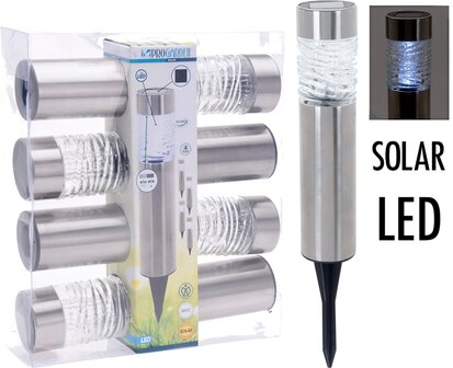 Solarlampen LED - RVS + Glas - Set van 4