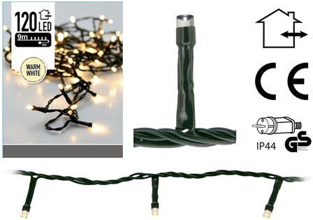 Kerstverlichting 120 LED&#039;s 9 meter warm wit