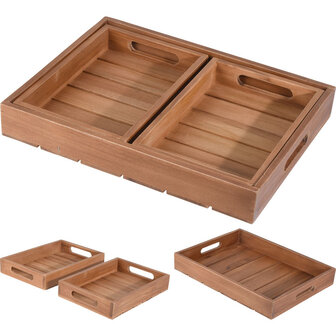 Dienbladen - hout teak - set van 3