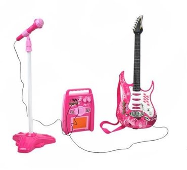 Elektrische - gitaar - Met versterker - Microfoon en standaard - Roze - Set voor meisjes - Werkt op batterijen - Speelgoed - Karaoke set - Met gitaar