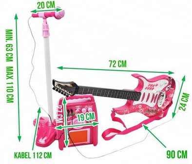 Elektrische - gitaar - Met versterker - Microfoon en standaard - Roze - Set voor meisjes - Werkt op batterijen - Speelgoed - Karaoke set - Met gitaar