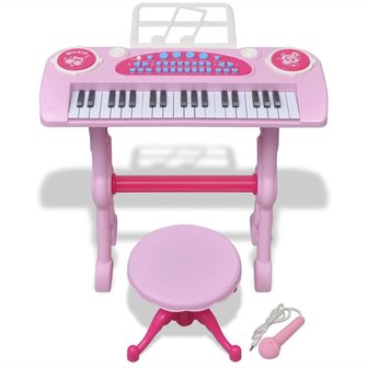 Speelgoed - keyboard - Met krukje - microfoon  - karaoke - En 37 toetsen roze