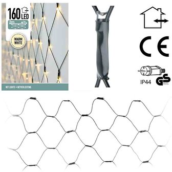 Netverlichting 160 LED&#039;s - 200x100 cm - warm wit - groen snoer