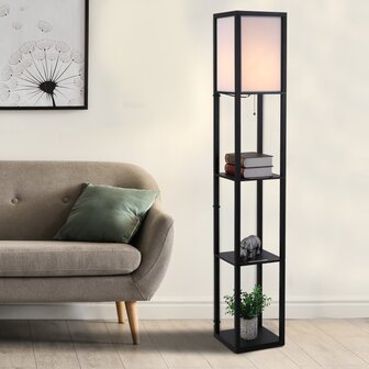 vloerlamp met planken binnenverlichting vloerlamp E27 tot 40W voor woon-/slaapkamer hout zwart 26 x 26 x 160 cm