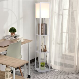 Vloerlamp met 3 planken binnenverlichting E27 tot 40W voor woon/slaapkamer E1-MDF, acryl wit 26 x 26 x 160 cm