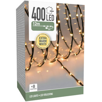 LED Verlichting 400 LED - 12 meter - extra warm wit - voor binnen en buiten - 8 Lichtfuncties - Soft Wire 