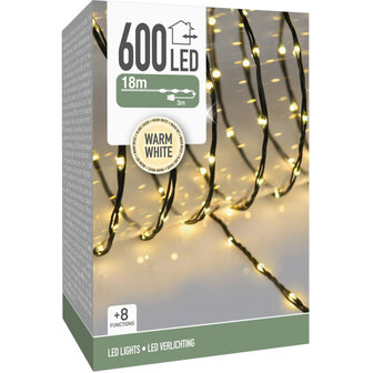 LED Verlichting 600 LED - 18 meter - warm wit - voor binnen en buiten - 8 Lichtfuncties - Soft Wire 