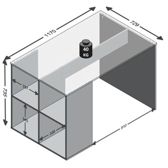 Bureau met zijschappen 117x72,9x73,5 cm wit