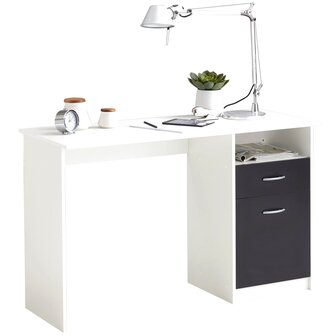 Bureau - Schrijftafel - Wit - Zwart - Met 1 lade - 123x50x76,5 cm