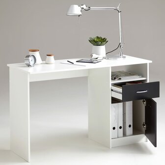 Bureau - Schrijftafel - Wit - Zwart - Met 1 lade - 123x50x76,5 cm