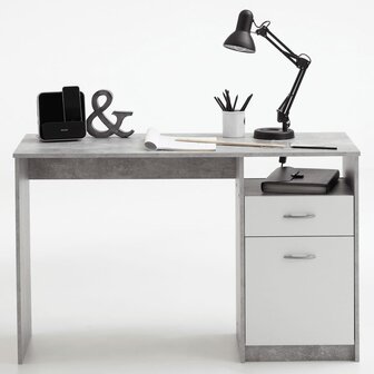 Bureau - Schrijftafel - Betonkleurig -Met 1 lade - 123x50x76,5 cm