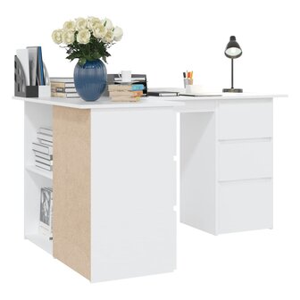 Hoekbureau - Bureau - Schrijftafel - Wit - 145x100x76 cm