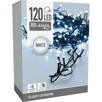 Kerstverlichting 120 led- 9m - wit - Timer - Lichtfuncties - Geheugen - Buiten