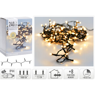 Kerstverlichting 240 led- 18m - extra warm wit - Timer - Lichtfuncties - Geheugen - Buiten