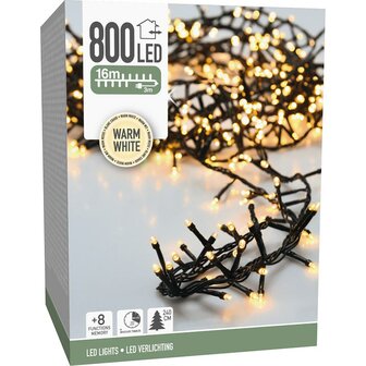 Microcluster - 800 led - 16m - warm wit - Timer - Lichtfuncties - Geheugen - Buiten