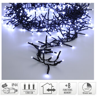 Maxi Cluster Kerstverlichting - 800 led - 12m - wit - Timer - Lichtfuncties - Geheugen - Buiten