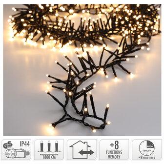 Maxi Cluster Kerstverlichting - 1200 led - 18m - warm wit - Timer - Lichtfuncties - Geheugen - Buiten