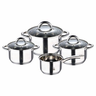 Renberg Alexander Pannenset RVS - Inductie - 7 delig - 4  Kookpannen &Oslash; 16 - 18 - 20 - 24 cm + 3 Deksels
