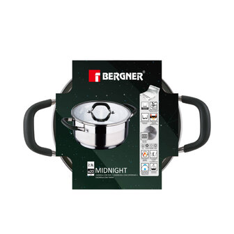 Bergner Midnight RVS Kookpan met  Deksel - Inductie - 20cm - 2.3L