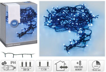 Kerstverlichting 40 led - 3m - blauw - Timer - Lichtfuncties - Geheugen - Buiten