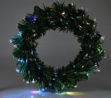 Kerstkrans met Verlichting - Fiber Optic - 50 cm - Multicolor - op Batterijen