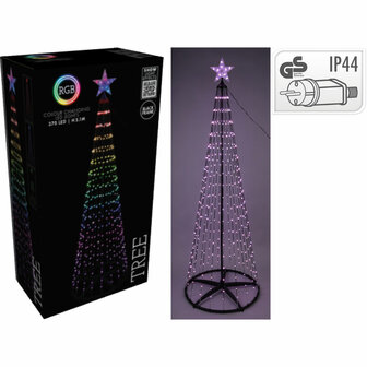 Kerstboom - Vlaggenmast - RGB Licht - 210cm - 370 LED - incl. Frame - Colour Changing