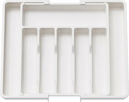 Ceruzo Verstelbare Bestekbak - Uitschuifbaar naar 8 Vaks - 33-57 x 38 x 5.5 cm - Wit