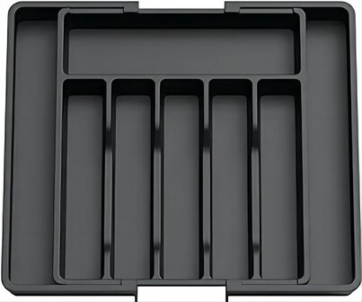Verstelbare Bestekbak - Uitschuifbaar naar 8 Vaks - 33-57 x 38 x 5.5 cm - Zwart
