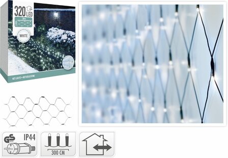 Netverlichting 320 LED&#039;s - 300x150 cm - Wit - groen snoer