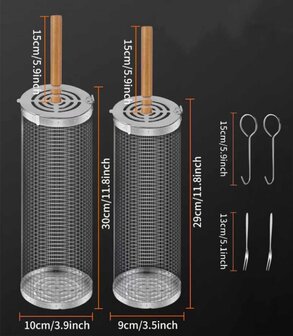 Ceruzo Grillmand - set van 2 - rollend Grillrooster - 30 cm