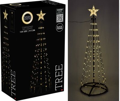 Kerstboom - Vlaggenmast - 150cm - 154 LED - Zwart Frame - Warm Wit