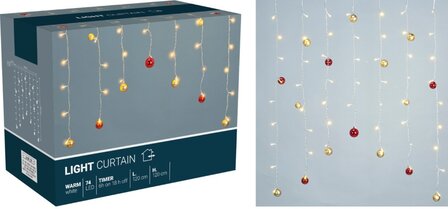 Lichtgordijn - Kerstballen - 120x120cm - op batterijen