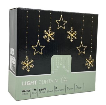 Kerstverlichting Lichtgordijn -Sterren - Sneeuwvlokken - 120x120cm - op batterijen