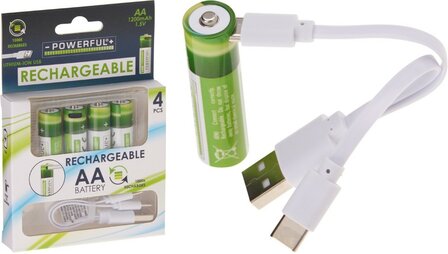 Oplaadbare AA Batterijen - USB - 1200mAh - 4 Stuks