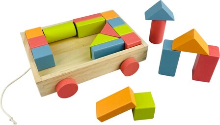Houten Blokkenkar met 20 Blokken 