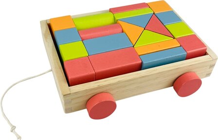 Houten Blokkenkar met 20 Blokken 