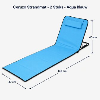 Ceruzo Strandmat - 2 Stuks - Lichtblauw- 145x47x40 cm