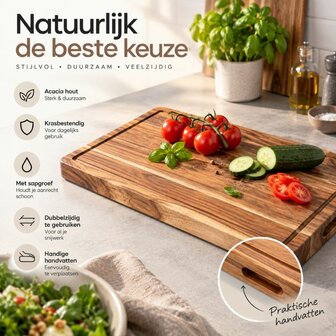 Ceruzo Acacia Houten Snijplank 38x25x2.5 cm - met Sapgroef en Handvaten