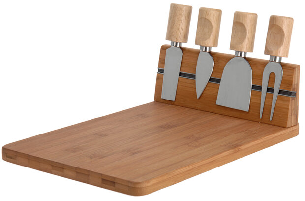 Excellent Houseware Bamboe kaasplank met 4 kaasmessen