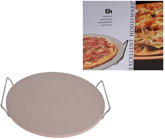 Pizza-baksteen 33cm met metalen houder 