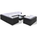  10-delige Loungeset tuinset met kussens poly rattan zwart 