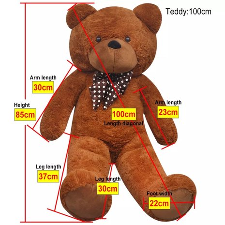 Teddybeer Knuffelbeer 100 cm zacht pluche bruin 