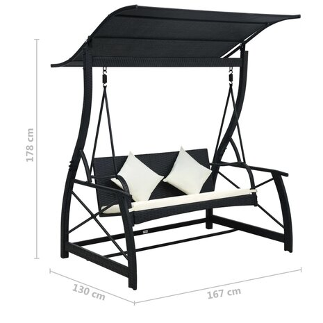 Schommelbank 3-zits met dak zwart