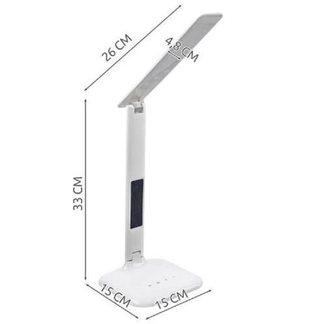 Bureaulamp - Bedlamp - Leeslamp - Nachtlamp –LED – Met Klok - Wekker en tempratuurmeter - Keur licht - Warm wit tot Daglicht – Dimbaar – Wit