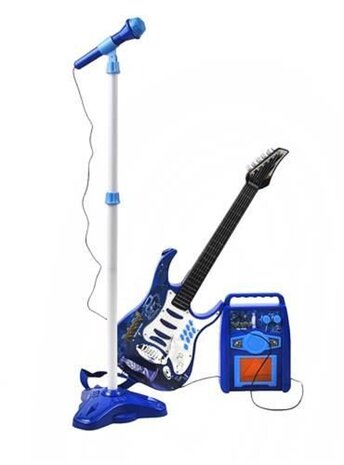 Elektrische - gitaar - Met versterker - Microfoon en standaard - Blauw- Set voor Jongens- Werkt op batterijen - Speelgoed - Karaoke set - Met gitaar