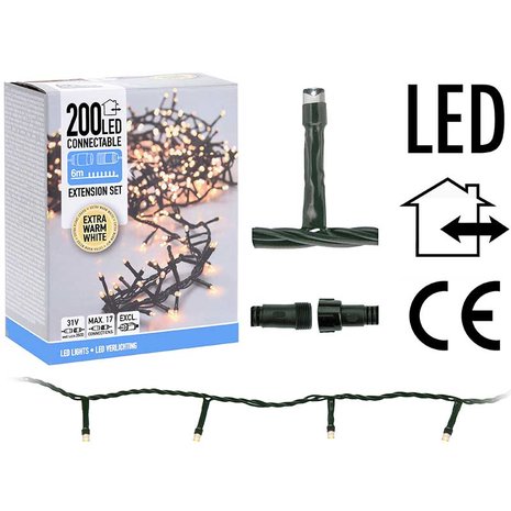 Koppelbare Kerstverlichting - 200 LED - 6m - extra warm wit