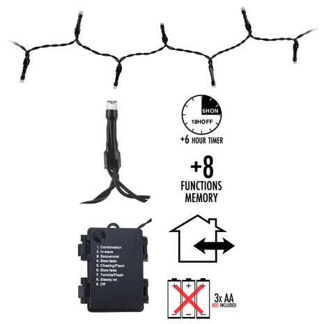 LED-verlichting 192 LED's - multicolor - op batterij 