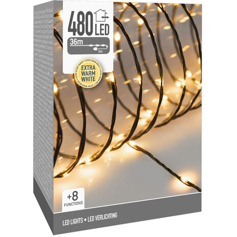 LED Verlichting 480 LED - 36 meter - extra warm wit - voor binnen en buiten - 8 Lichtfuncties - Soft Wire 